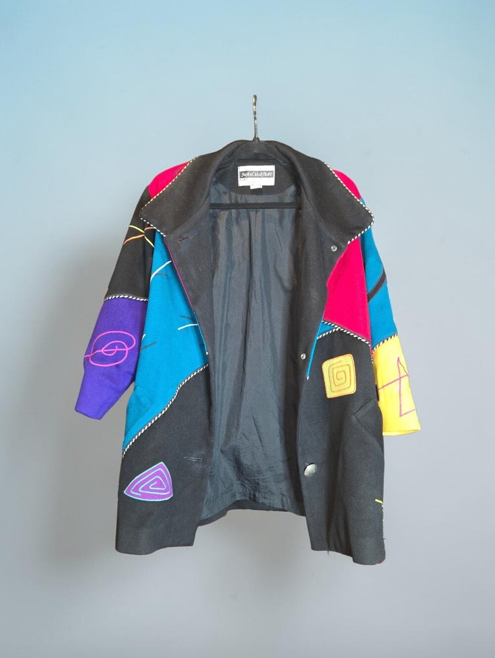 Vintage Marylou Ozbolt Storer Wearable Art Wool Jacket Black Geometric Sitching - Picture 12 of 16